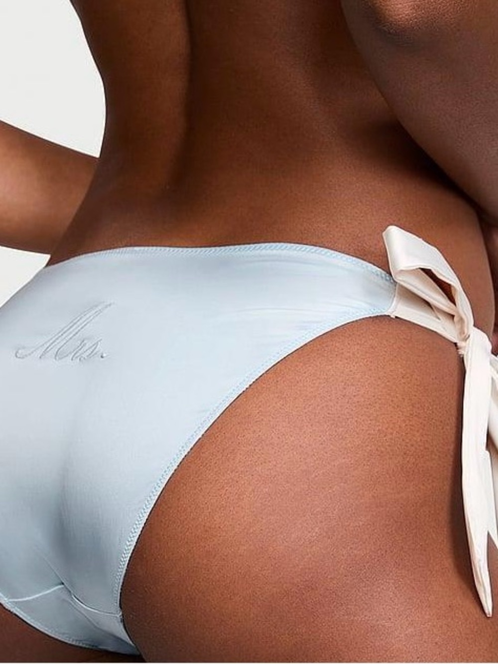 Women’s Light Blue Tie-Side Satin Underwear - Mrs. Embroidered